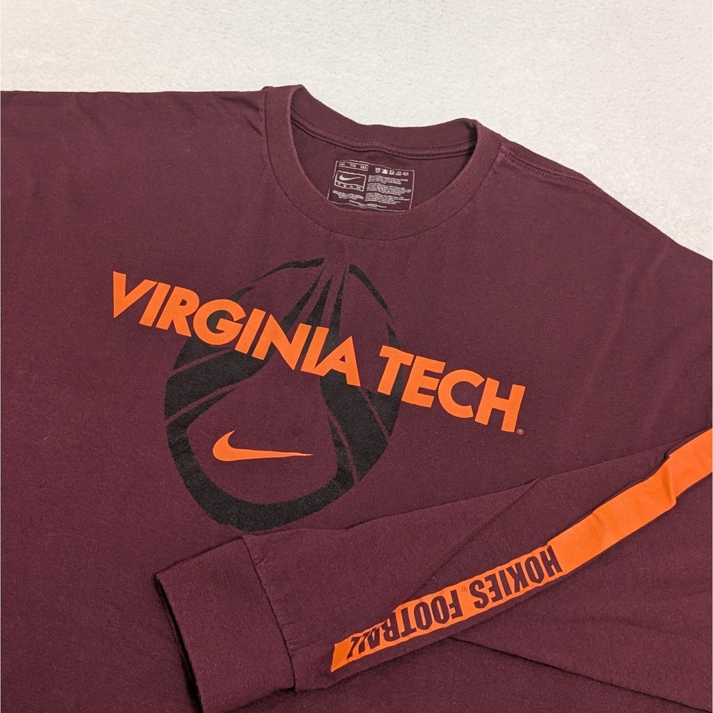 Virginia Tech VT Shirt Mens 2XL Maroon Red Hokies Nike Team L/S Center Swoosh